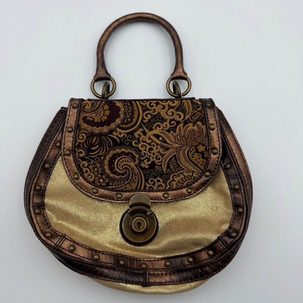Nine West Vintage Boho Handbag Gold Brown Paisley Turn Lock‎ Closure